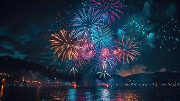 Fireworks in night sky. photo