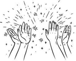 Doodle of hands clapping ovation. applause, thumbs up gesture on doodle style vector