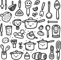 Set of cute cooking related doodle element such as spatula, coffee, fork and more suitable for background too vector