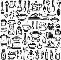 Kitchen tools. Illustrations. Isolated objects on a white background. Doodle style. vector