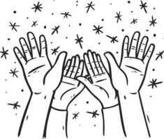 hands raised in the air with stars in the background vector