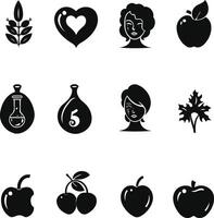 A set of simple, colorful icons isolated on a white background depicting, fruits, trees, money vector