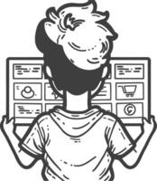 a man holding a tablet computer with a web page on it vector