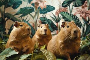 pattern with capybaras. background for textile design, cover, wrapping paper. photo