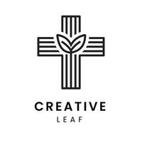 The Cross logo consists of thick lines with a leaf in the middle. This design is suitable for companies or organizations operating in the health, pharmaceutical or environmentally friendly vector