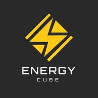 Yellow Lightning symbol in abstract cube shape on black background. This design is for companies operating in the field of energy, electrical technology, or renewable energy solutions vector