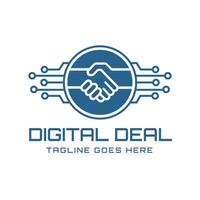 Design of shaking hands in a circle surrounded by digital circuits, this logo is suitable for e-commerce companies, technology and digital consulting services vector