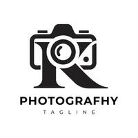 Photography logo with camera element with the initial letter R. A unique combination of camera and letter shapes vector