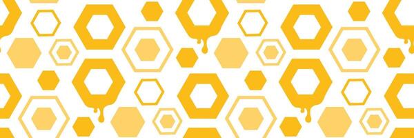 Honeycomb seamless pattern. mosaic geometric pattern of comb with hexagon cells, yellow fresh drops of honey flow from frames, healthy organic sweet farm food. illustration for branding. vector