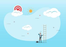 Businessman with too short ladder cannot reach target vector