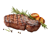 grilled steak with rosemary and spices on a transparent background png