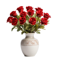 a vase with red roses on a transparent background png