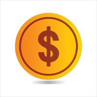 a gold coin with a dollar sign on it that says dollar. vector