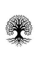 a black and white tree with roots on it vector