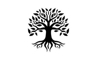 a black and white tree with roots on it vector