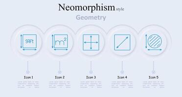 Geometry set icon. Square feet, square meters, arrow directions, diagonal arrow, circle, geometric shapes, measurements, dimensions vector