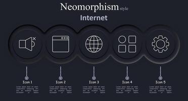 Internet set icon. Mute, browser, globe, squares, gear, technology, communication, web, internet, settings, world, application, online, neomorphism vector