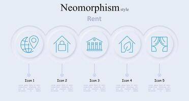 Rent set icon. Globe with location pin, house with lock, house with columns, house with leaf, window with curtains, real estate, rental, property management vector