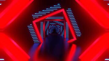 Reverse Corridor with Red and Blue Neon Arch Background VJ Loop in 4K video