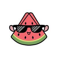 Cute red summer watermelon character wearing glasses. Flat design illustration of red watermelon vector