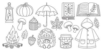 Autumn set in line art style, hand-drawn vector
