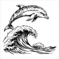 Sketch of a dolphin jumping out of the water, side view, on a white background vector