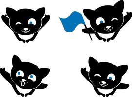 black emotional cat on a white background. View from above. vector