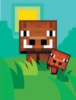 Pixelated wild boar with a cub in nature vector