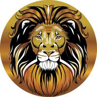 black and gold lion on a gold circle on a white background. Background excluded vector