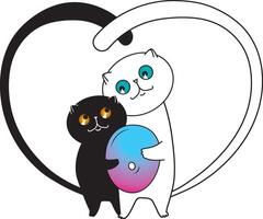 two cats hugging with tails in the form of a heart on a white background vector