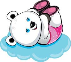 white bear baby lies on his back in a diaper on a cloud on a white background. Background excluded vector