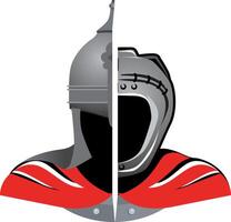 warrior half helmet kudo and half ancient helmet knight in red cloak on white background vector