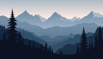 Flat minimalistic design. Panorama of a mountain landscape. Easy to change colors. vector