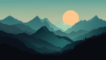 Flat minimalistic design. Panorama of a mountain landscape. Easy to change colors. vector