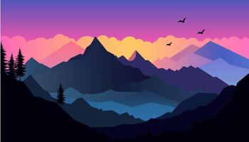 Flat minimalistic design. Panorama of a mountain landscape. Easy to change colors. vector