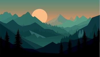 Flat minimalistic design. Panorama of a mountain landscape. Easy to change colors. vector