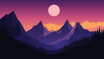 Flat minimalistic design. Panorama of a mountain landscape. Easy to change colors. vector