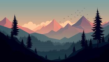 Flat minimalistic design. Panorama of a mountain landscape. Easy to change colors. vector