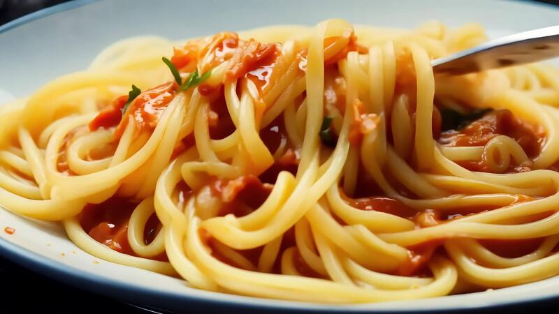 Nahansicht von Spaghetti mit Tomate Soße und Kräuter. 47458202 Stock-Video bei Vecteezy
