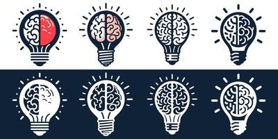 Set of Creative Logo with Brain and Light Bulb Design Symbol of creativity, creative idea, creative Mind and creative Thinking vector