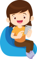 child relax with mobile gadget sitting on beanbag png