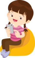 child relax with mobile gadget sitting on beanbag png