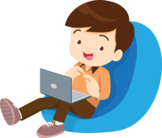 child relax with mobile gadget sitting on beanbag png