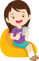 child relax with mobile gadget sitting on beanbag png
