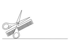 Scissor and comb continuous one line drawing premium illustration vector