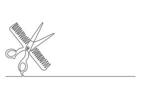 Scissor and comb continuous one line drawing premium illustration vector