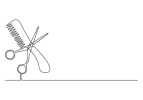 Scissor and comb continuous one line drawing premium illustration vector