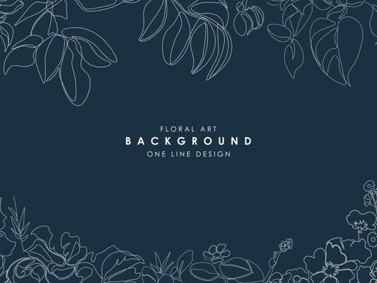 Beautiful floral hand drawn blue background. One line art design. elegant pattern with drawing contour flowers and leaves. Vintage cover, banner, card, template, brochure, placard ant etc