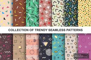 Collection of abstract retro seamless geometric patterns. Colorful trendy vintage backgrounds - mosaic textures. Fashion style 80 - 90s. You can find repeatable design in swatches panel vector