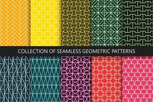 Collection of colorful seamless geometric ornamental patterns. Grid endless oriental backgrounds. Bright repeatable prints vector
